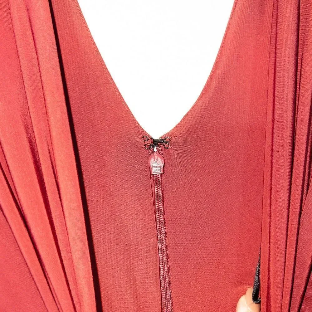 New Alfred‎ Sung Burgundy Mikado 3/4 Sleeve V Neck Gown Size 2 - Picture 7 of 9